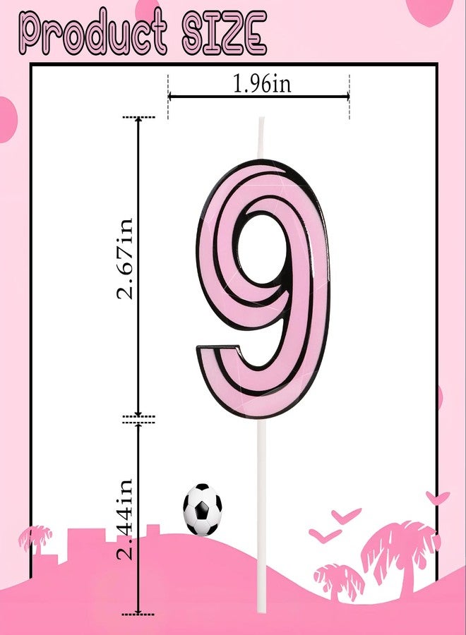 OGnomiFX Pink Soccer Birthday Candle - Number 9 Candle, Pink & Black Cake Topper for Girls and Boys, Sport Soccer Birthday Party Decorations - Image 2